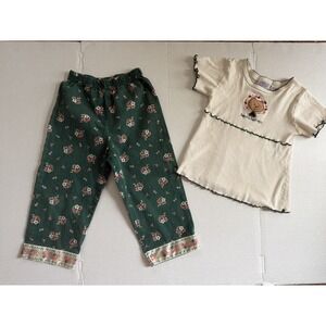 Vintage Small Steps Baby Girl 2 Piece Corduroy Floral Pants Cream Top Size 4T